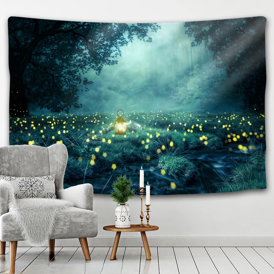 

Nature Forest Tapestry Wall Hanging Psychedelic Trees Fabric Tapestry Home Decor Polyester Table Cover Sunset Waves Tapestry