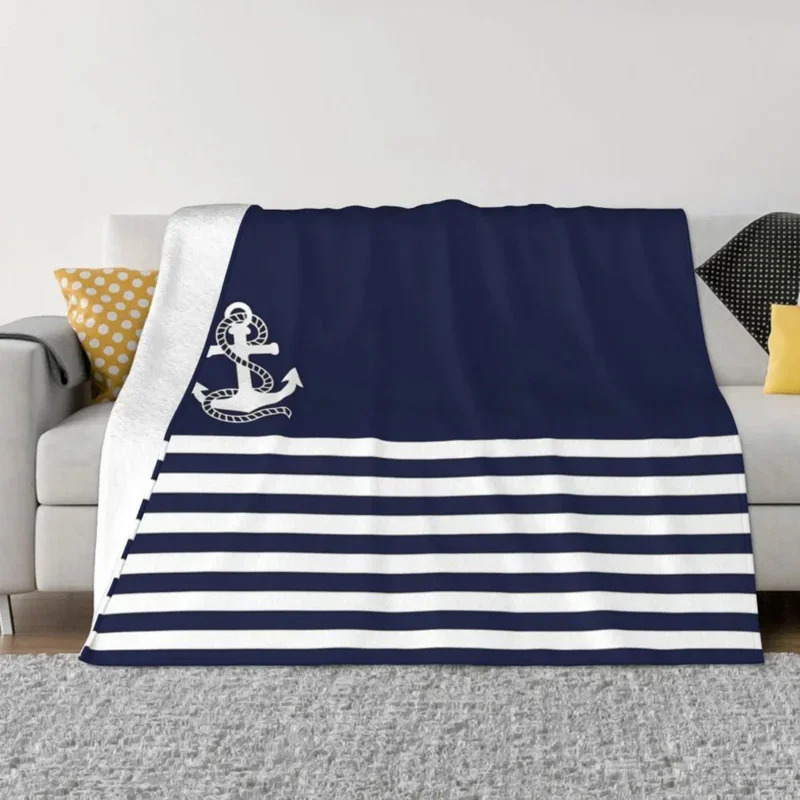 Nautical Navy Blue Stripes And White Anchor Blankets Fleece Multi-function Soft Throw Blanket for Home Bedroom Bedspread
Nautical Navy Blue Stripes And White Anchor Blankets Fleece Multi-function Soft Throw Blanket for Home Bedroom Bedspread