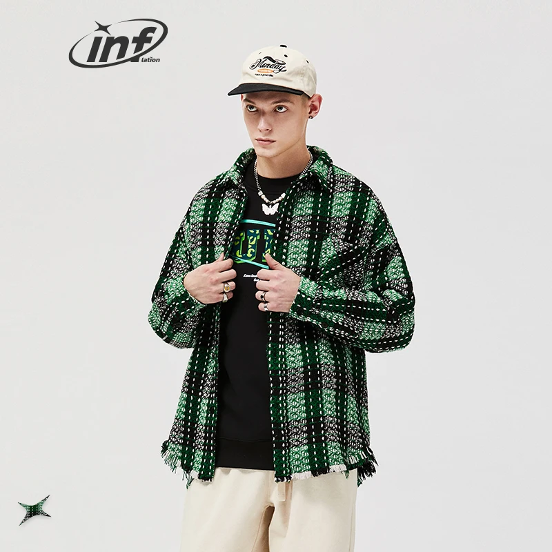 INFLATION Green Heavyweight Check Shirts Mens Tassel Curved Hem Oversized Jackets
INFLATION Green Heavyweight Check Shirts Mens Tassel Curved Hem Oversized Jackets