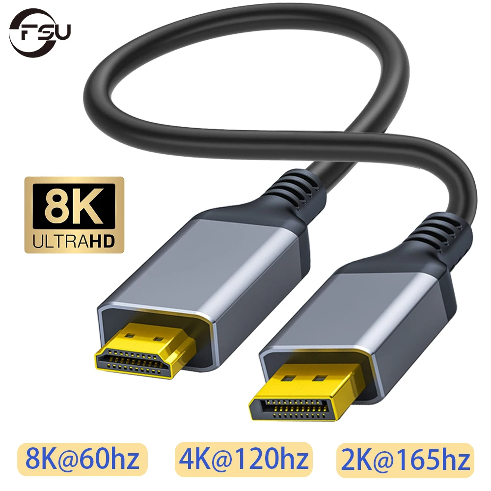 

FSU DisplayPort 1.4 to HDMI-compatible 2.1 HDR 2.3 Active Adapter,Support 8K@60Hz,4k@120Hz,HDR,Uni-Directional Display Port 1.4