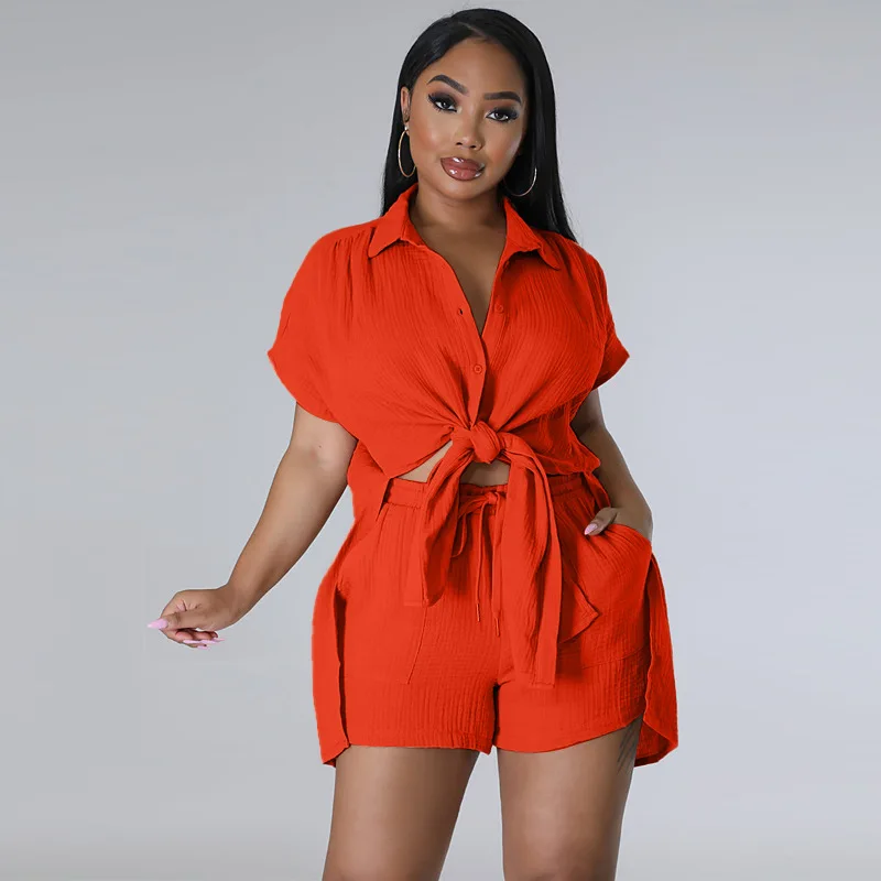 Casual Women Two Piece Outfits 2023 Summer Solid Color Single-breasted Short Sleeve Tops Elastic Waist Shorts Set Streetwear
Casual Women Two Piece Outfits 2023 Summer Solid Color Single-breasted Short Sleeve Tops Elastic Waist Shorts Set Streetwear
