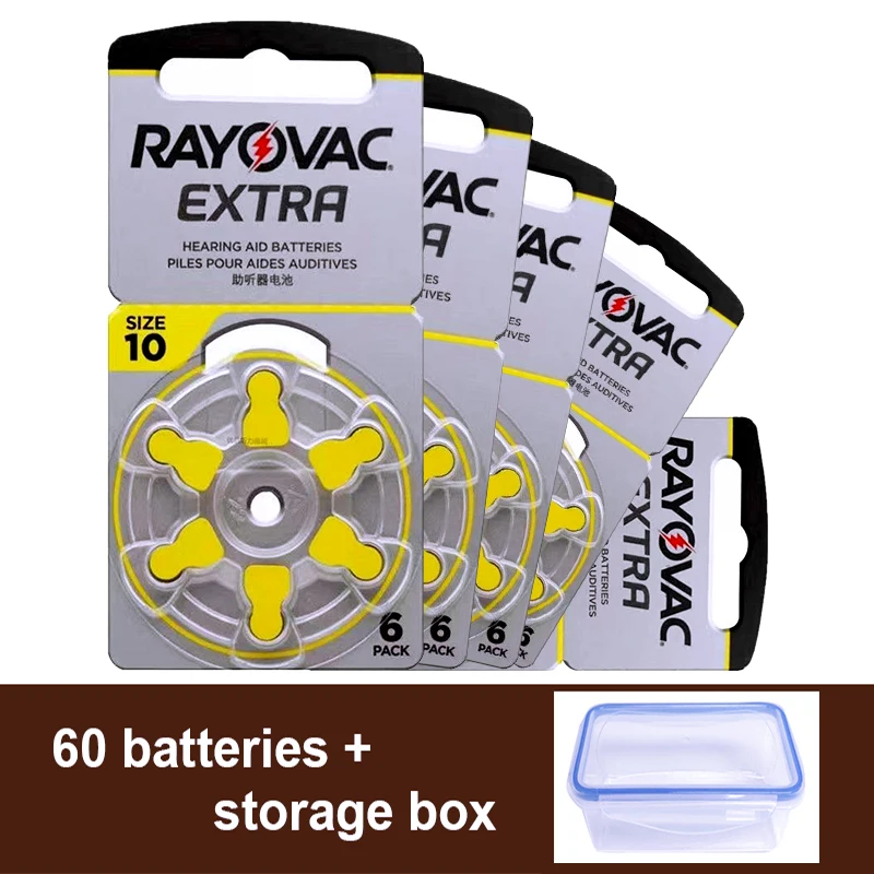

60x Rayovac Extra Hearing Aid Batteries Size 10 A10 P10 PR70 Zinc Air Button Battery 1.45V for CIC Mini In Canal Hearing Aids