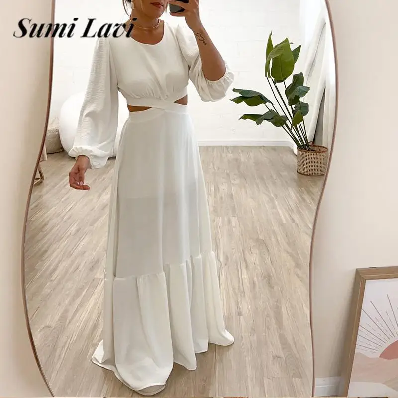 Casual Ladies Lace-up Big Hem Dress Fashion Solid Color Simple Long Sleeve Backless Dress Autumn O Neck Hollow Out Long Dresses
Casual Ladies Lace-up Big Hem Dress Fashion Solid Color Simple Long Sleeve Backless Dress Autumn O Neck Hollow Out Long Dresses