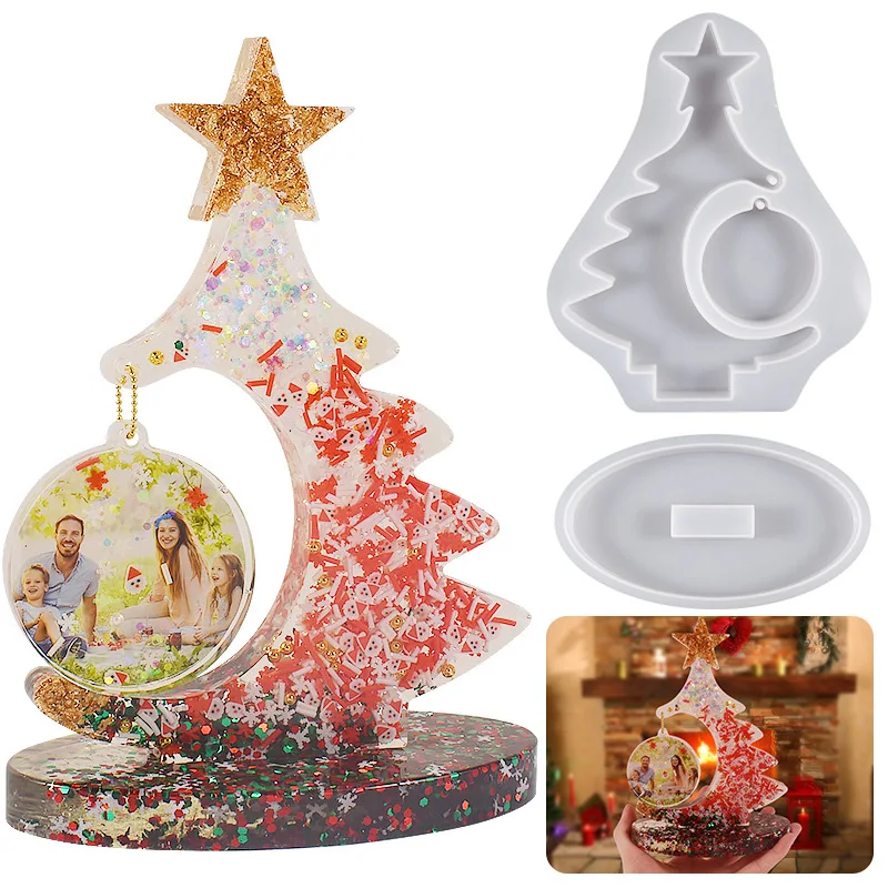 

Christmas tree pendant with base made of silicone mold and epoxy resin can be used as a frame decoration handicraft