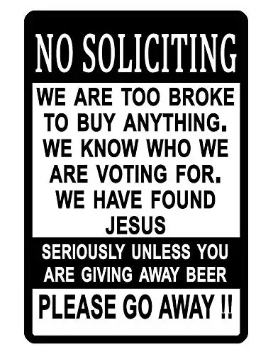 Outdoor Yard Safety Sign Aluminum Sign 12x8inches,No Soliciting Sign Durable No Rust Sign No Trespassing,Beer Club Wall Home Dec
Outdoor Yard Safety Sign Aluminum Sign 12x8inches,No Soliciting Sign Durable No Rust Sign No Trespassing,Beer Club Wall Home Dec