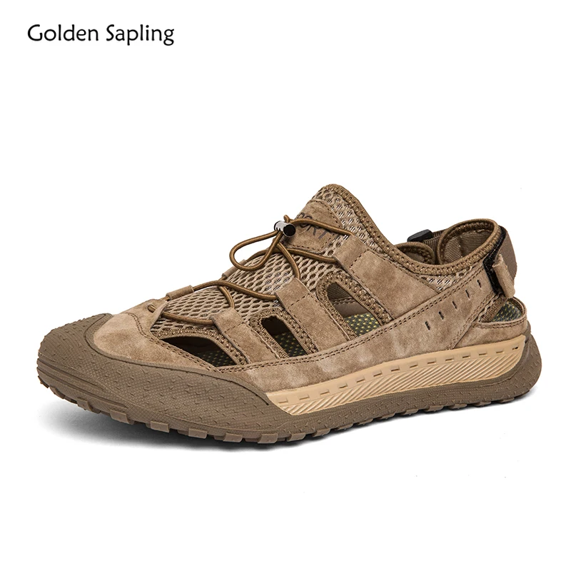 

Golden Sapling Outdoor Sandals Breathable Summer Shoes Retro Mountain Trekking Flats Platform Footwear Casual Shoe Men's Sandals