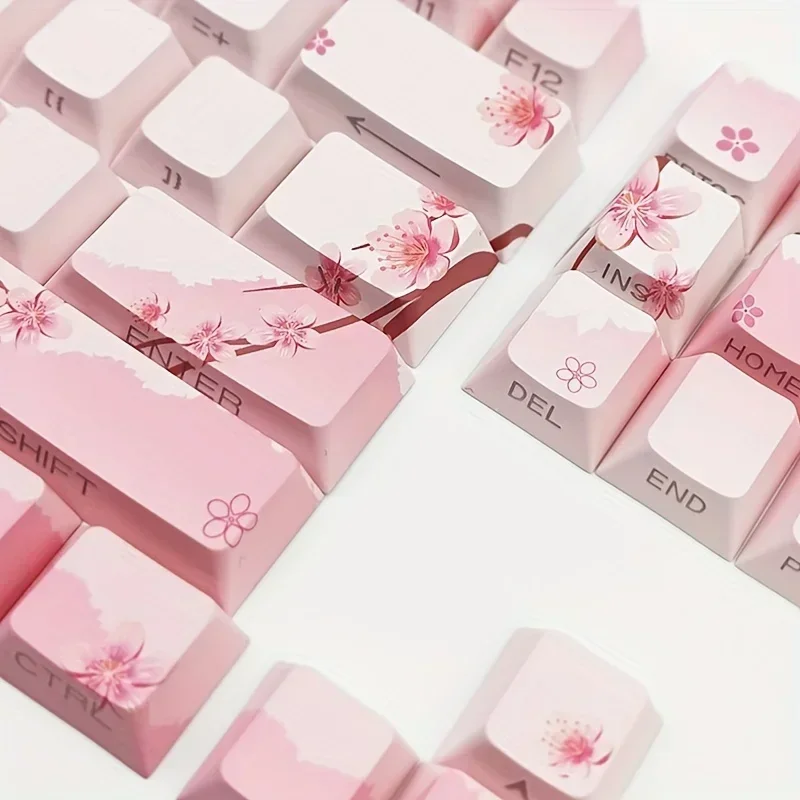 PBT sublimation cherry blossom keycap set close up
