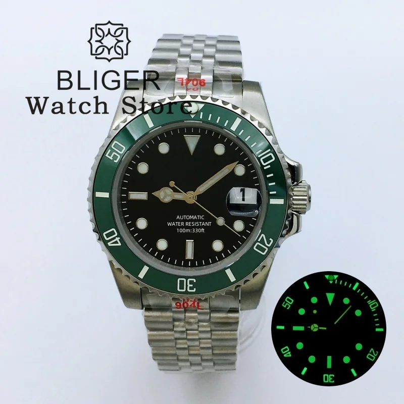 

BLIGER Diving 40mm Japan NH35 Automatic Movement Men's Watch Sapphire Glass Black Dial 904L Steel Bracelet Water Resist Watch