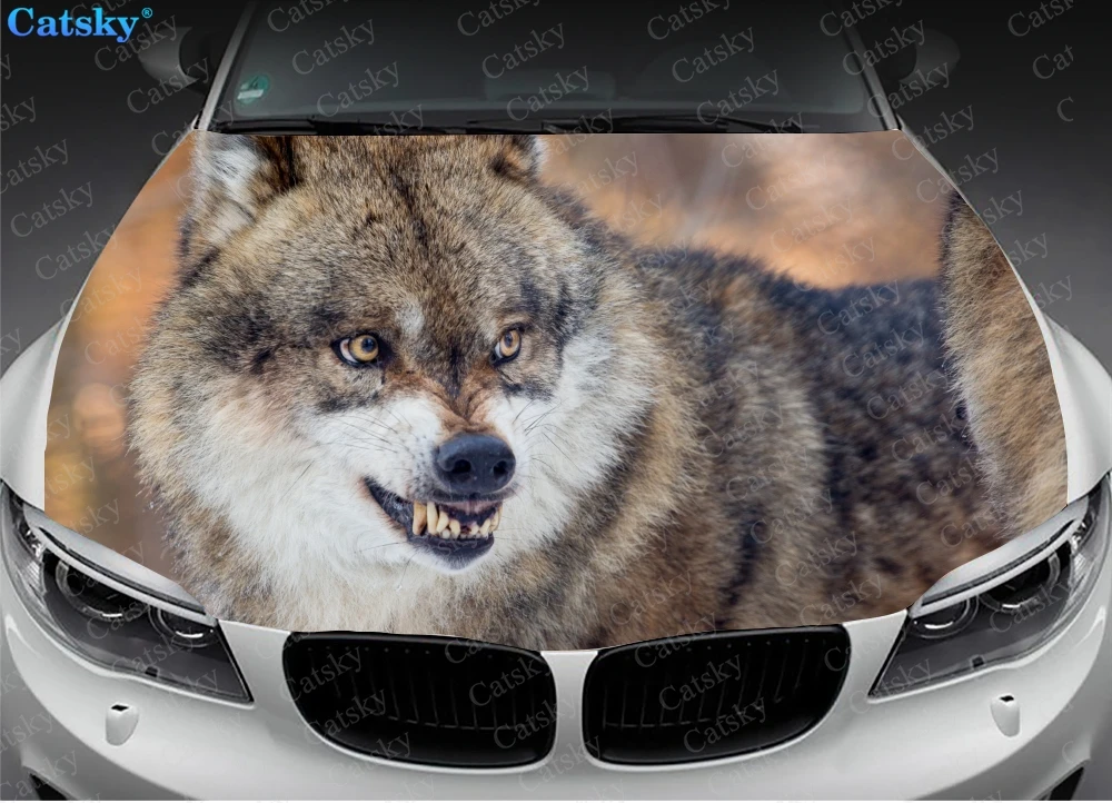 

Wolf animal wolf king Car hood wrap lion decal, bonnet vinyl sticker, full color graphic decal, CUSTOM made to Fit Any Car