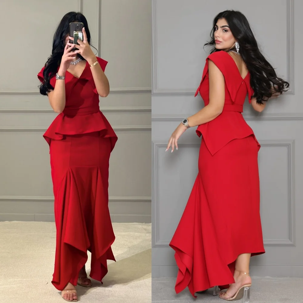 

Ball Dress Evening Jersey Draped Pleat Ruched Quinceanera A-line V-Neck Bespoke Occasion Gown Midi Dresses Saudi Arabia