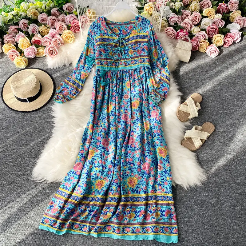 2023 New Spring Fashionable Retro Large Swing Long Dress Bohemian Casual Women's Loose Floral Ultra Long Beach Vacation Dress
2023 New Spring Fashionable Retro Large Swing Long Dress Bohemian Casual Women's Loose Floral Ultra Long Beach Vacation Dress