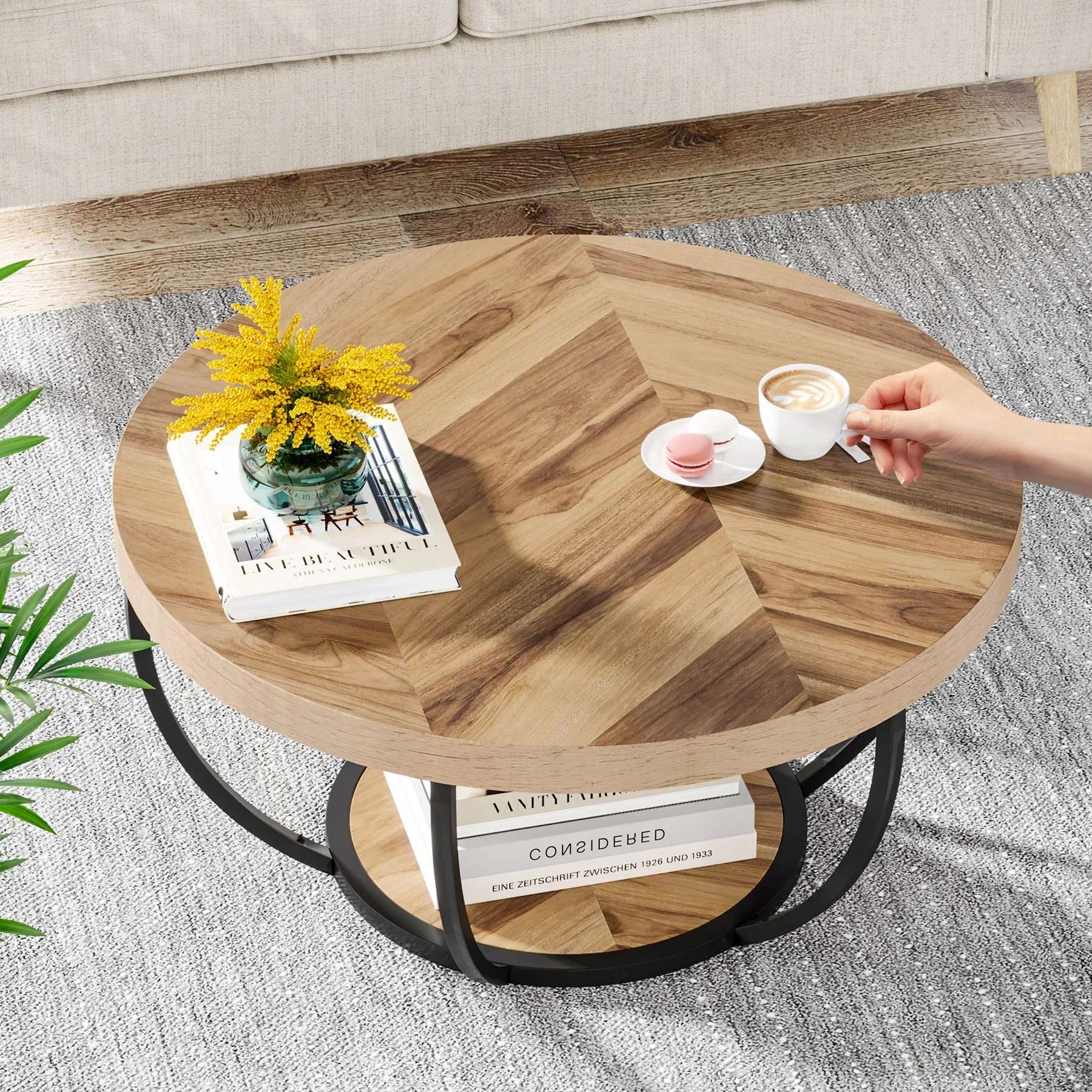 31.7" Round Coffee Table, Industrial 2-Tier Circle Coffee Table with Storage Shelves, Modern Wooden Sofa Side Table
31.7" Round Coffee Table, Industrial 2-Tier Circle Coffee Table with Storage Shelves, Modern Wooden Sofa Side Table