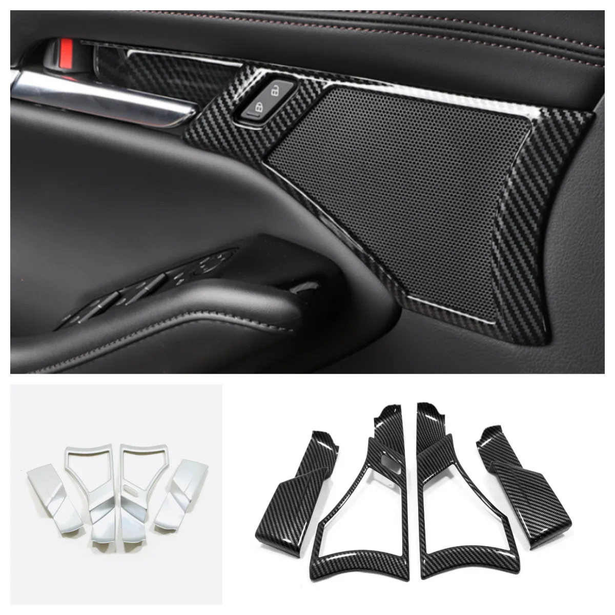 

For Mazda 3 Axela 2019 2020 Car Styling Accessories Carbon Fiber Look ABS Chrome Inner Side Car Door Handle Pull Bowl Cover Trim