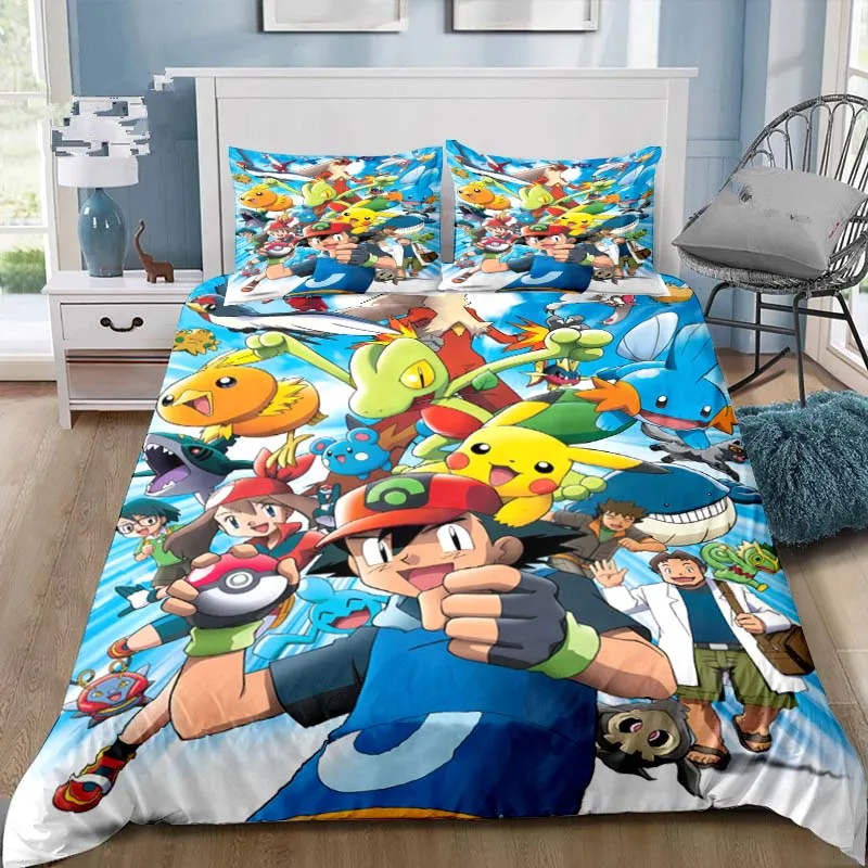 

Pokemon Cartoon Bedding Set Cute Pikachu 3D Printing Home Decoration Pillowcase Quilt Cover Gift To Family and Friends