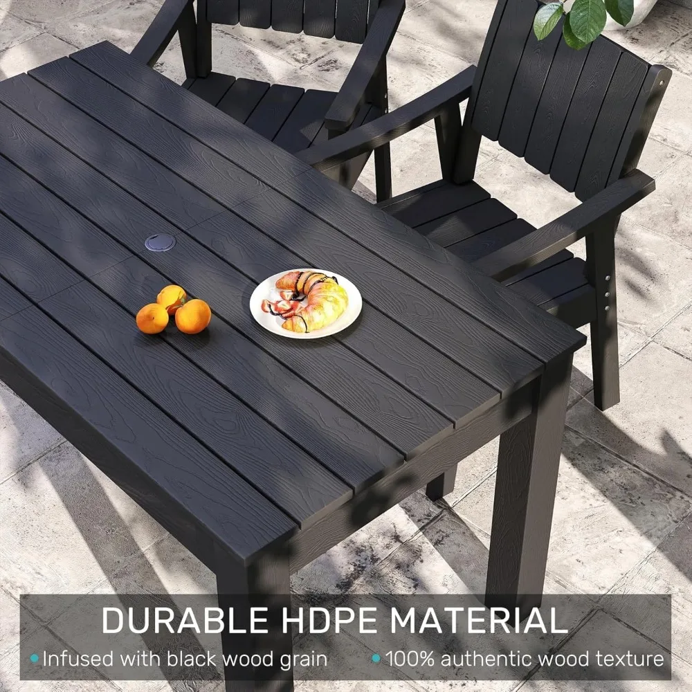 Patio Table and Chairs Set, Outdoor Table and Chairs,HDPE Outdoor Dining Set with Umbrella Hole for Backyard, Poolside, Porch ( Patio Table and Chairs Set, Outdoor Table and Chairs,HDPE Outdoor Dining Set with Umbrella Hole for Backyard, Poolside, Porch (