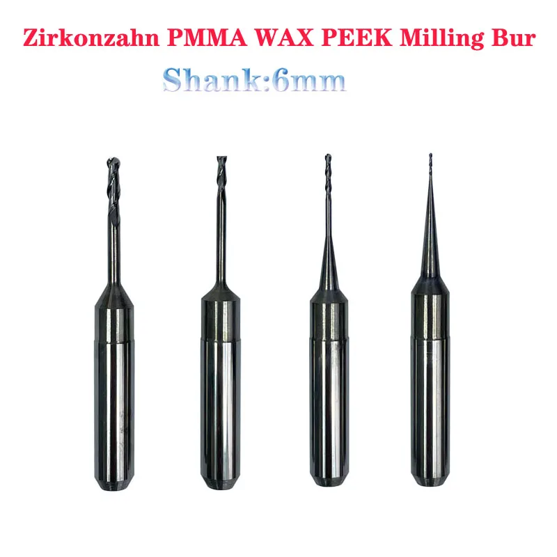 

1PC Dental Lab CADCAM Milling Burs Zirkonzahn PMMA WAX PEEK Zirconia for ZZ M1 M2 M5 M6 No Coating Shank 6MM