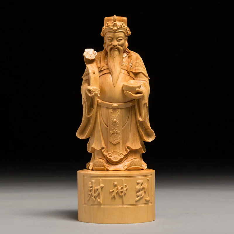 

Wealth God Is Coming Artist Collection Ingot Ruyi Wood Statue Solid Chinese Lucky Gift Feng Shui Man Business