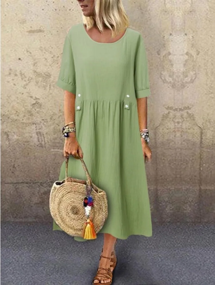 Summer Cotton Linen Women's Long Dress Short Sleeve O-neck Elegant Dresses Female Trendy Fashion Casual Loose Clothes Ladies
Summer Cotton Linen Women's Long Dress Short Sleeve O-neck Elegant Dresses Female Trendy Fashion Casual Loose Clothes Ladies