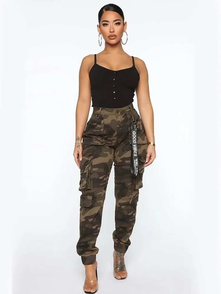 

Streetwear High Waist Side Pockets Trouser Girls Casual Camouflage Print Baggy Jogger Pant High Street Comfortable Long Legging