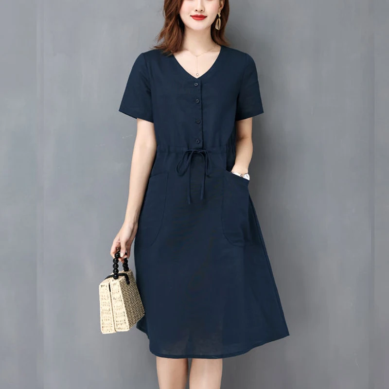 Women's Clothing Korean Elegant Loose Simplicity Intellectual Fashion Round Neck Casual Short Sleeve Pockets Drawstring Dresses
Women's Clothing Korean Elegant Loose Simplicity Intellectual Fashion Round Neck Casual Short Sleeve Pockets Drawstring Dresses