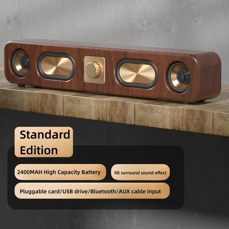 

New Retro Wooden Bluetooth Speakers Portable SoundBar Hi-Fi Stereo Card Home Computer Desktop Wireless Sound FM Radio Subwoofer