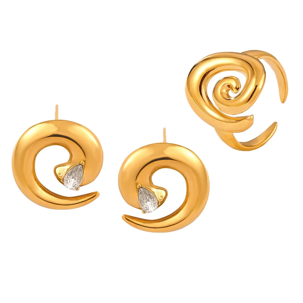 Modern Luxury Crystal Earrings Ring Set for Women Stainless Steel Gold Plated Non-Fading Jewelry Female Trend Accessories
Modern Luxury Crystal Earrings Ring Set for Women Stainless Steel Gold Plated Non-Fading Jewelry Female Trend Accessories