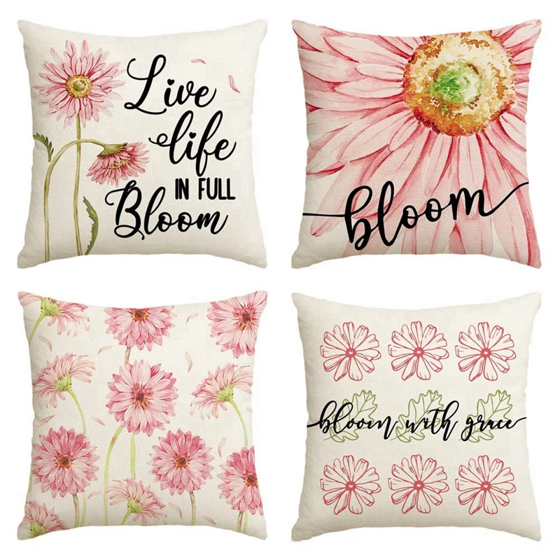 Spring Pillow Covers 18X18 Set Of 4, Flowers Farmhouse Throw Pillow Covers Home Couch Decor 
Spring Pillow Covers 18X18 Set Of 4, Flowers Farmhouse Throw Pillow Covers Home Couch Decor