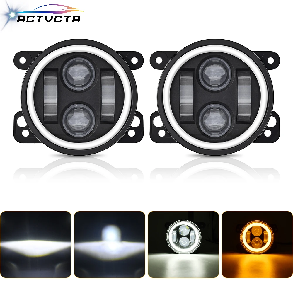 

ACTVCTA 4" Led Fog Lights Halo Ring DRL Off Road Fog Lamp for Jeep Chevrolet Wrangler JK TJ LJ Dodge Journey 200W Yellow White