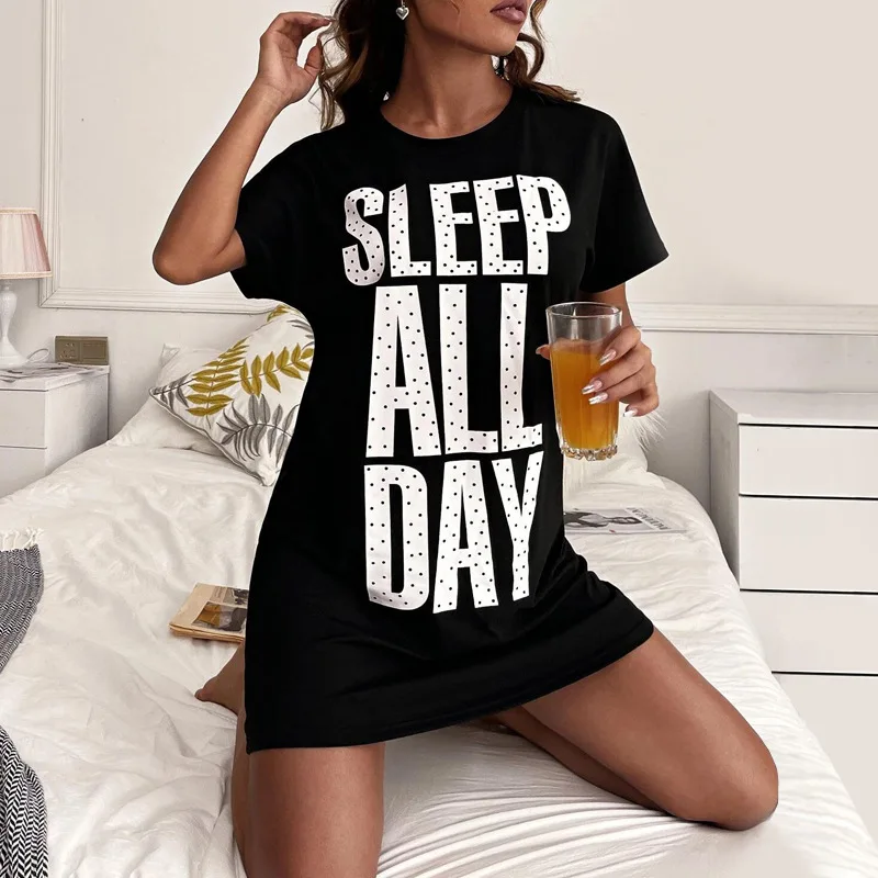 

O-Neck Short Sleeve Nightgown Summer Female Nightdress Intimate Lingerie Loose Sexy Mini Home Dressing Gown Sleepwear Nightwear