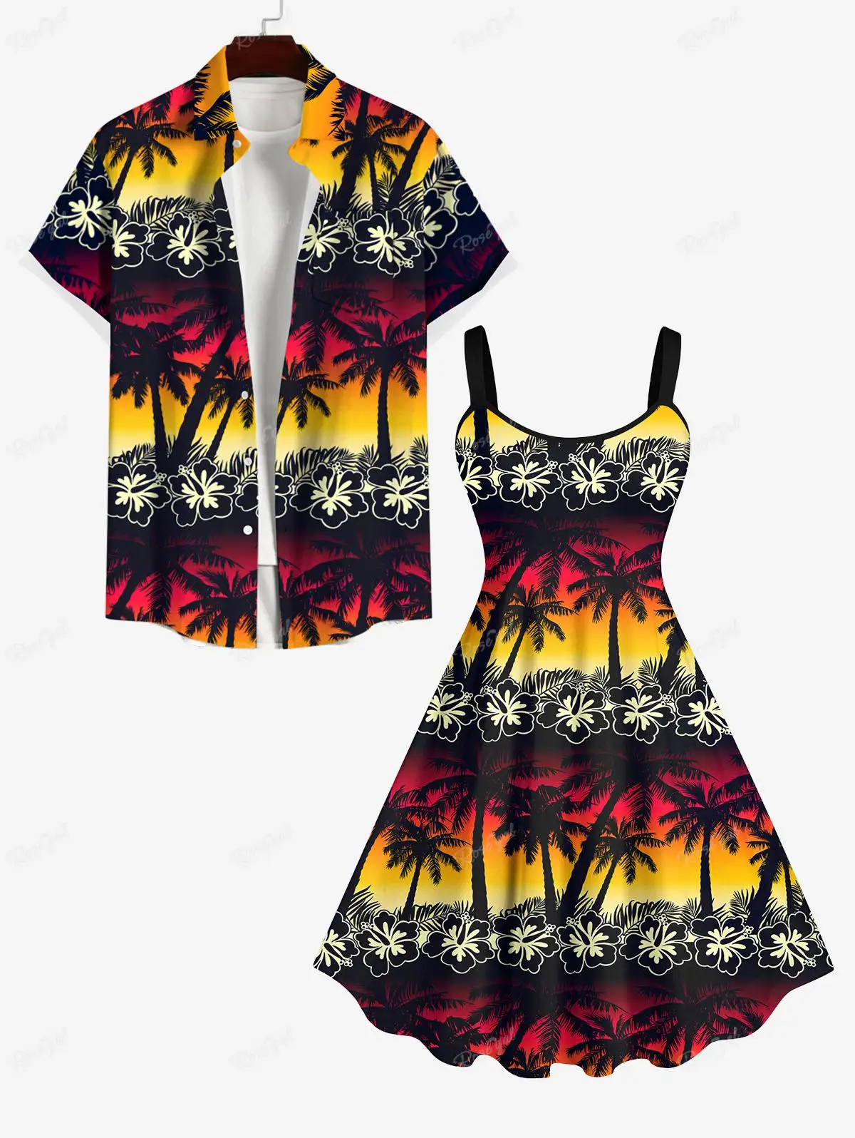 

Outfit for Couples Plus Size платье женское платье женское Flower Coconut Tree Leaf Ombre Colorblock Print Matching Hawaii Beach
