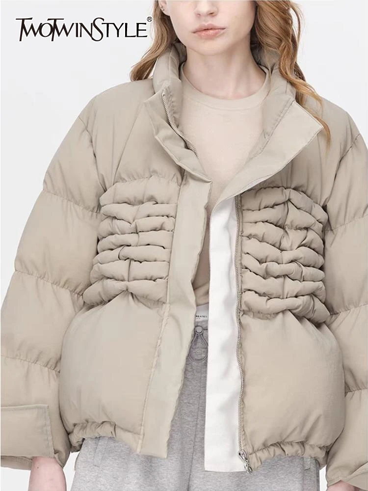 TWOTWINSTYLE Solid Patchwork Folds Casual Parkas For Women Stand Collar Long Sleeve Spliced Single Breasted Parka Female 2023
TWOTWINSTYLE Solid Patchwork Folds Casual Parkas For Women Stand Collar Long Sleeve Spliced Single Breasted Parka Female 2023