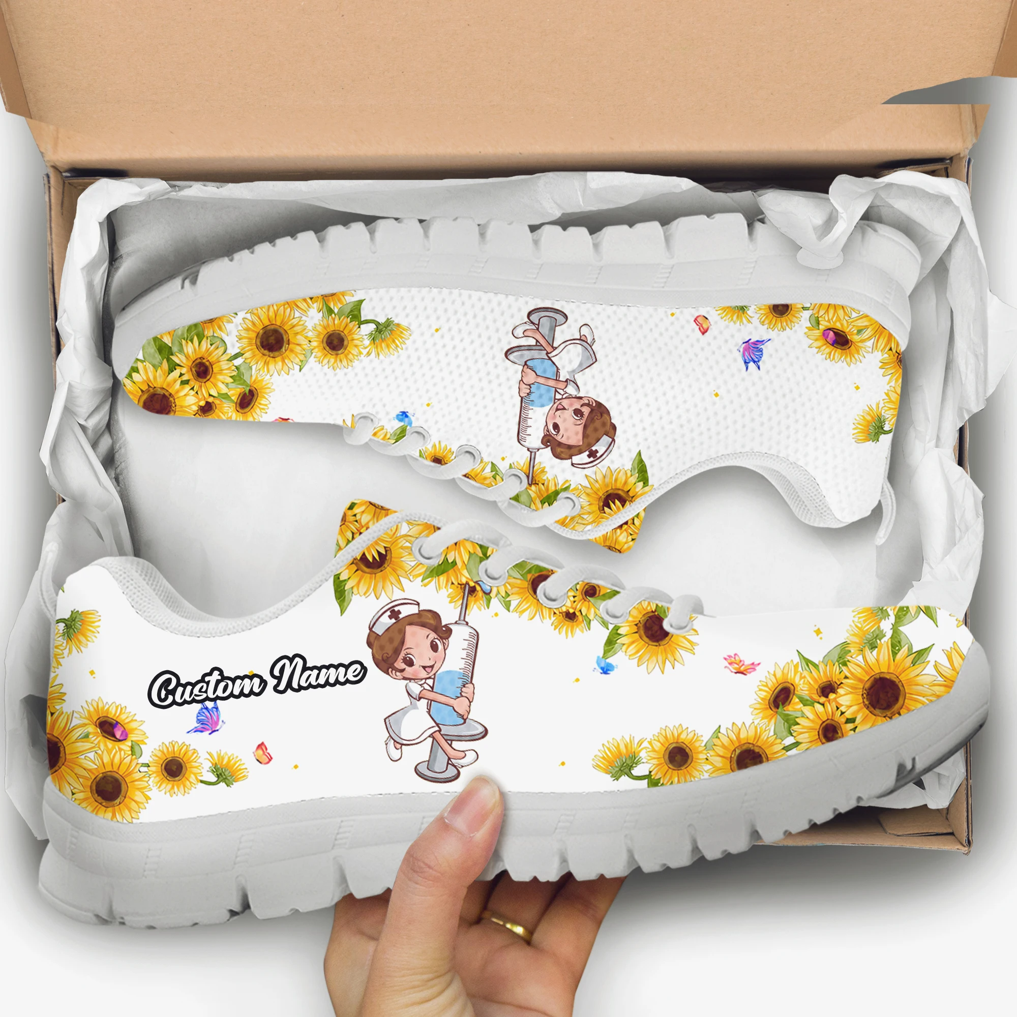 INSTANTARTS Nurse Girls Sunflower Floral Print Flat Shoes for Women Wear-Resistant Casual Sneakers Female Nurse Zapatos Custom
INSTANTARTS Nurse Girls Sunflower Floral Print Flat Shoes for Women Wear-Resistant Casual Sneakers Female Nurse Zapatos Custom