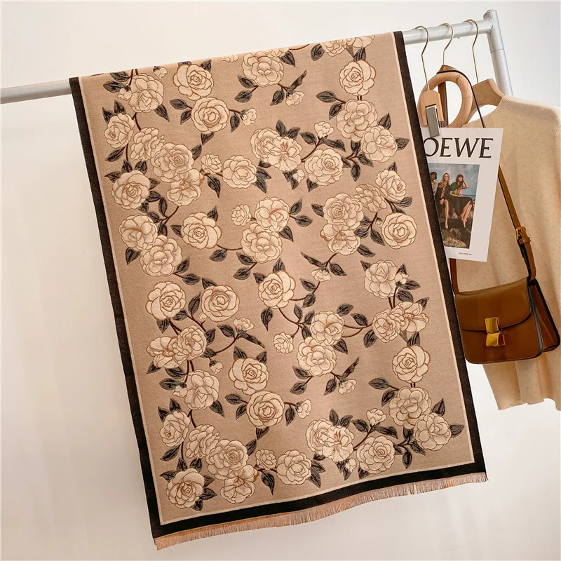 Rose Print Cashmere Scarf Thicken Warm Winter Scarf Women Pashmina Brand Shawls Wraps Double Sided Blanket Scarves For Lady 
Rose Print Cashmere Scarf Thicken Warm Winter Scarf Women Pashmina Brand Shawls Wraps Double Sided Blanket Scarves For Lady