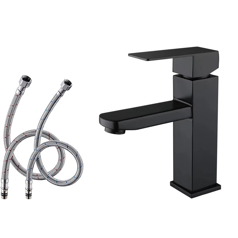 Matte Black Single Handle Bathroom Sink Faucet, Stainless Steel Faucet For Bathroom Sink, With Water Supply Hoses
Matte Black Single Handle Bathroom Sink Faucet, Stainless Steel Faucet For Bathroom Sink, With Water Supply Hoses