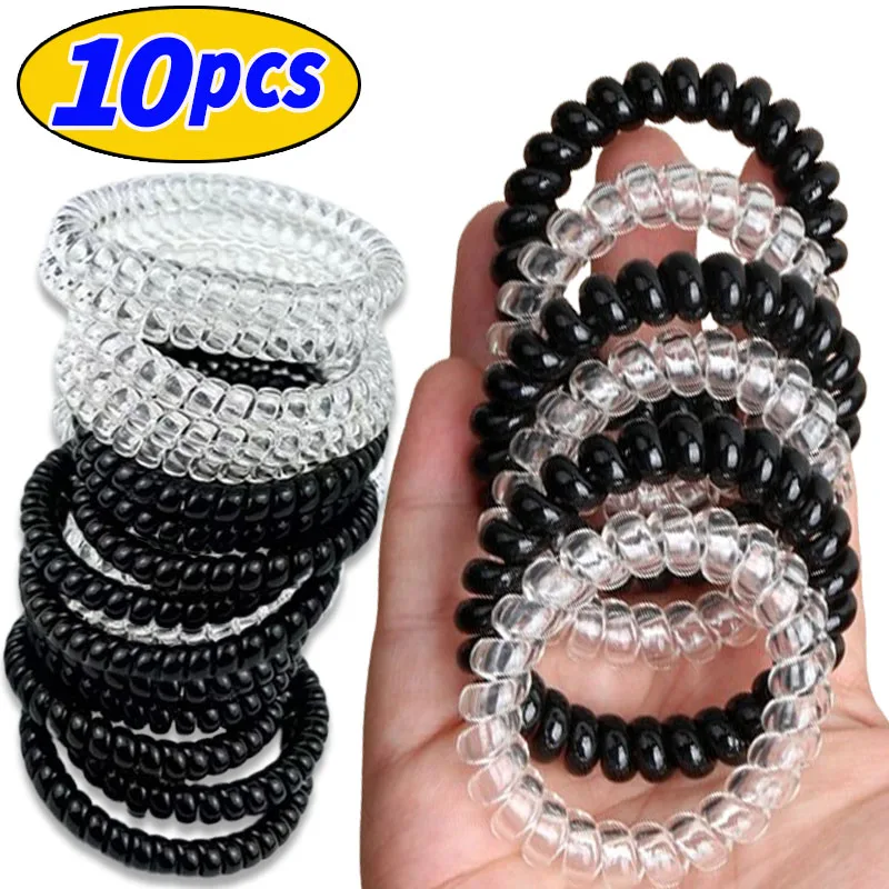 

10pcs Women's Spiral Hair Ties Telephone Wire Cord Hair Ring Elastic Head Bands Rubber Band Scrunchies Headwear Hair Accessories