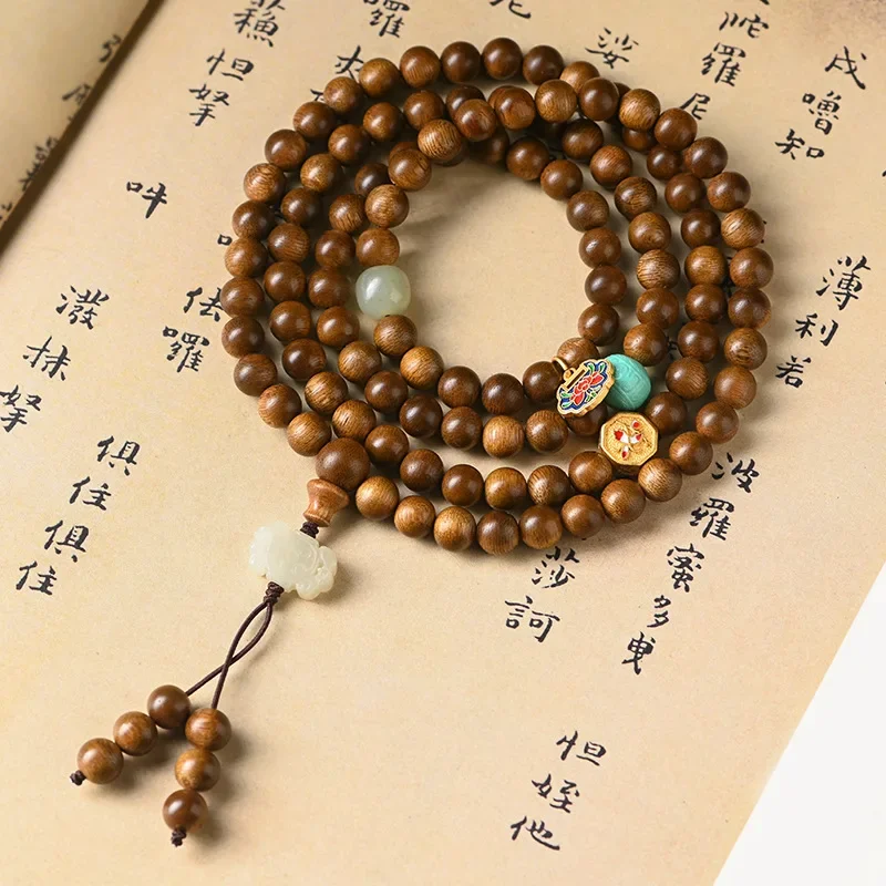 

Vietnam Hoi an agarwood hand string 108 transfer beads Buddha beads bracelet 68mm men and women couples rosary necklace