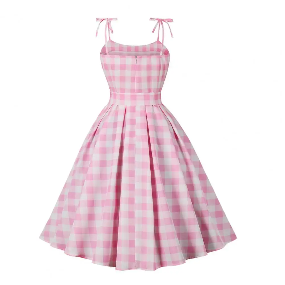 

Женское винтажное платье ретро в клетку, розовое клетчатое платье в стиле Хепберн 50-60-х годов, ТРАПЕЦИЕВИДНОЕ ПЛАТЬЕ с открытой спиной и лямкой на шее, в стиле рокабилли, лето 2019