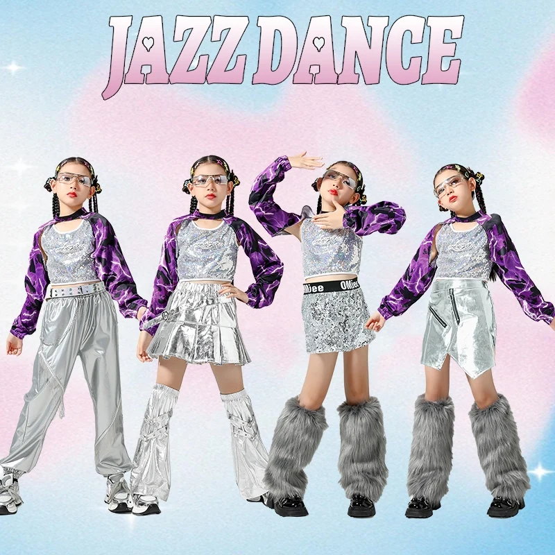 

Girls Group Jazz Modern Performance Costumes For Kids Clothing Crop Tops Hiphop Suit Fashion Hip Hop Dance Stage Wear DQS15374