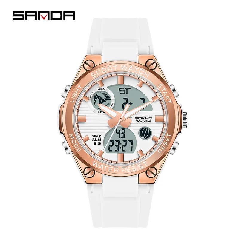 

SANDA 6067 Women's Electronic Watch Fashion Creative Macaron Sports Luminous Chronograph Dual Display Silicone Ladies Watches