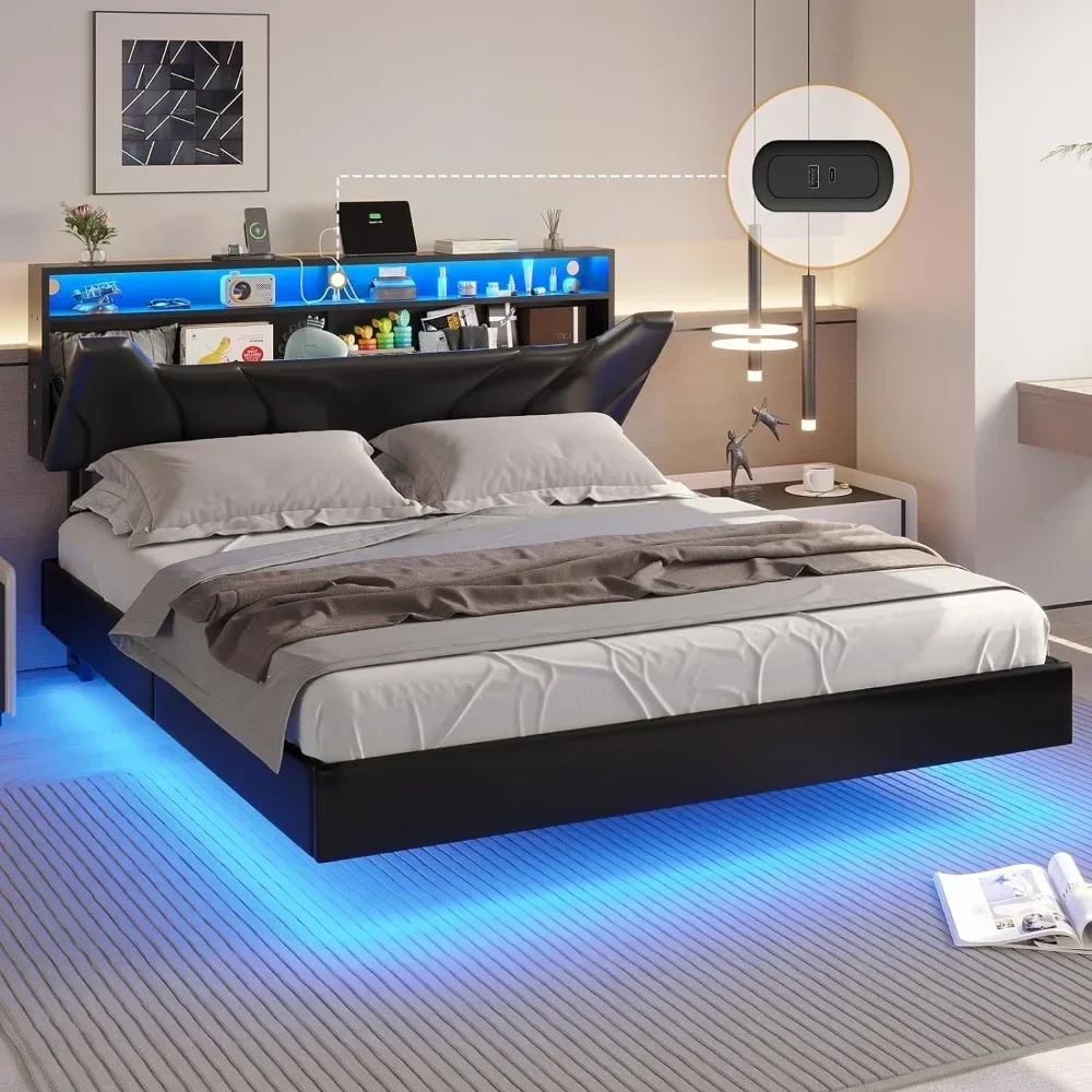 Queen Floating Bed Frame with Storage Headboard and LED Lights Queen Size Visual Floating LED Bed Frame with Type-C & USB Port
Queen Floating Bed Frame with Storage Headboard and LED Lights Queen Size Visual Floating LED Bed Frame with Type-C & USB Port