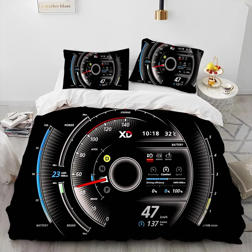 

3D Racing Car Dashboard Comforter Bedding Set,Duvet Cover Bed Set Quilt Cover Pillowcase,King Queen Size Bedding Set Adult Child