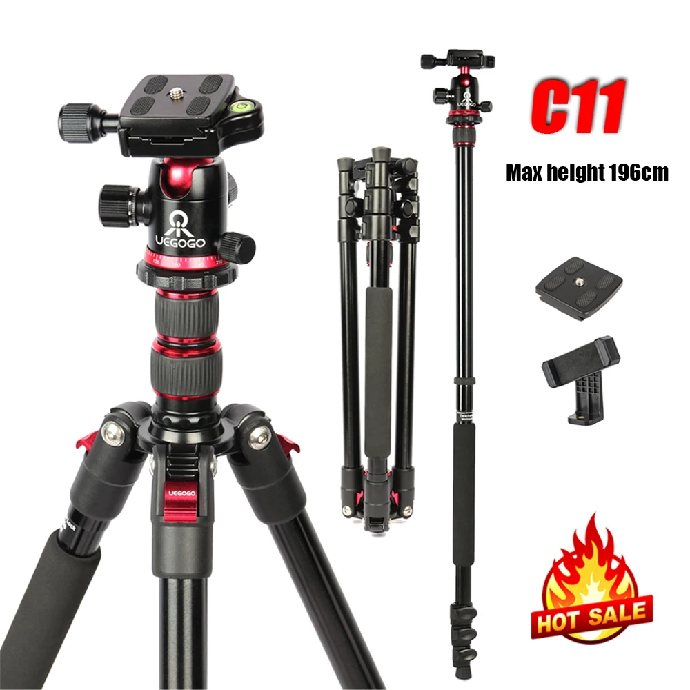 

196cm 2-in-1 Aluminium Alloy Travel Lightweight Tripod C11 with 360°Rotatable Ballhead and Monopod for DSLR Smartphones 8kg Load