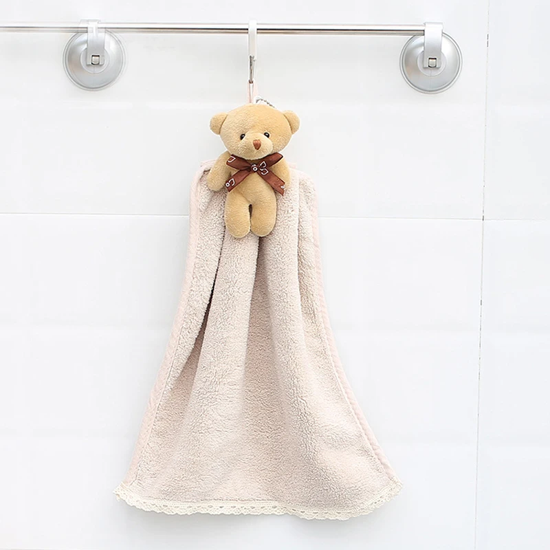 

36CM*30CM Cartoon Animal Bear Hand Towel, 40g Absorbent Coral Fleece Hand Towel, Bathroom Hanging Absorbent Towel