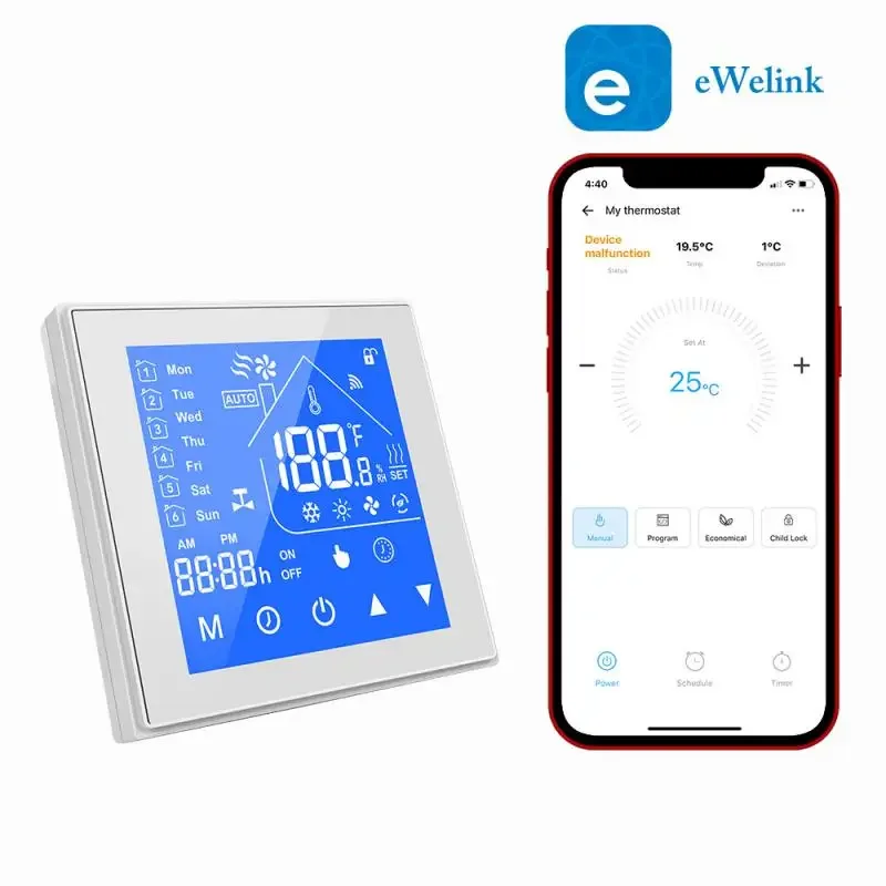 Умный термостат EWelink с Wi-Fi для нагрева, газового водонагревателя, электрический регулятор температуры пола, Alexa Google Tuya Smart Life
Умный термостат EWelink с Wi-Fi для нагрева, газового водонагревателя, электрический регулятор температуры пола, Alexa Google Tuya Smart Life