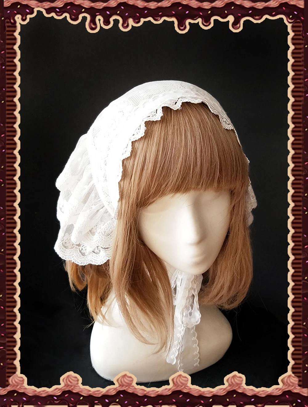 

* Sugar and Matcha * White Headband Lolita Head Scarf Ruffled Hair Wrap by Infanta