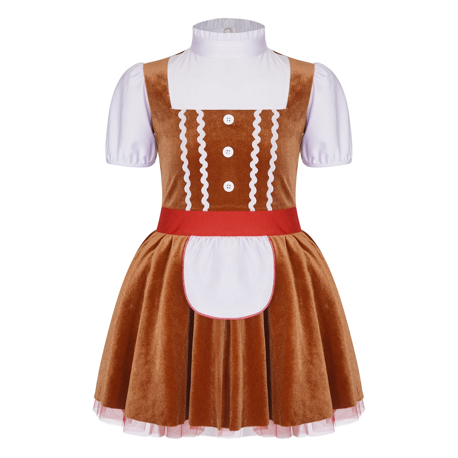 

Kids Girls Christmas Gingerbread Man Costume Mock Neck Short Sleeve Keyhole Back Velvet Tutu Dresses Bodysuit Dress Up Party