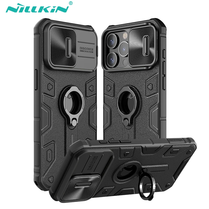 

For iPhone 15 Pro Max Case NILLKIN CamShield Armor Case TPU Frame Slide Camera Back Cover For iPhone 15 Pro With Ring kickstand