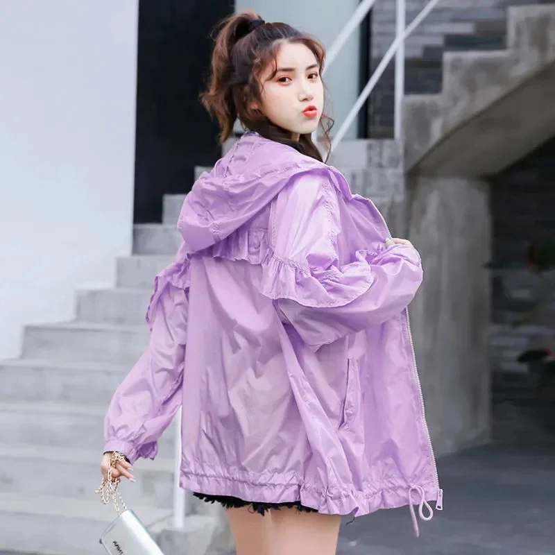 

Женская тонкая куртка с капюшоном, корейская модная дышащая Солнцезащитная куртка, Повседневная Свободная верхняя одежда, Новинка лета 2024, T138