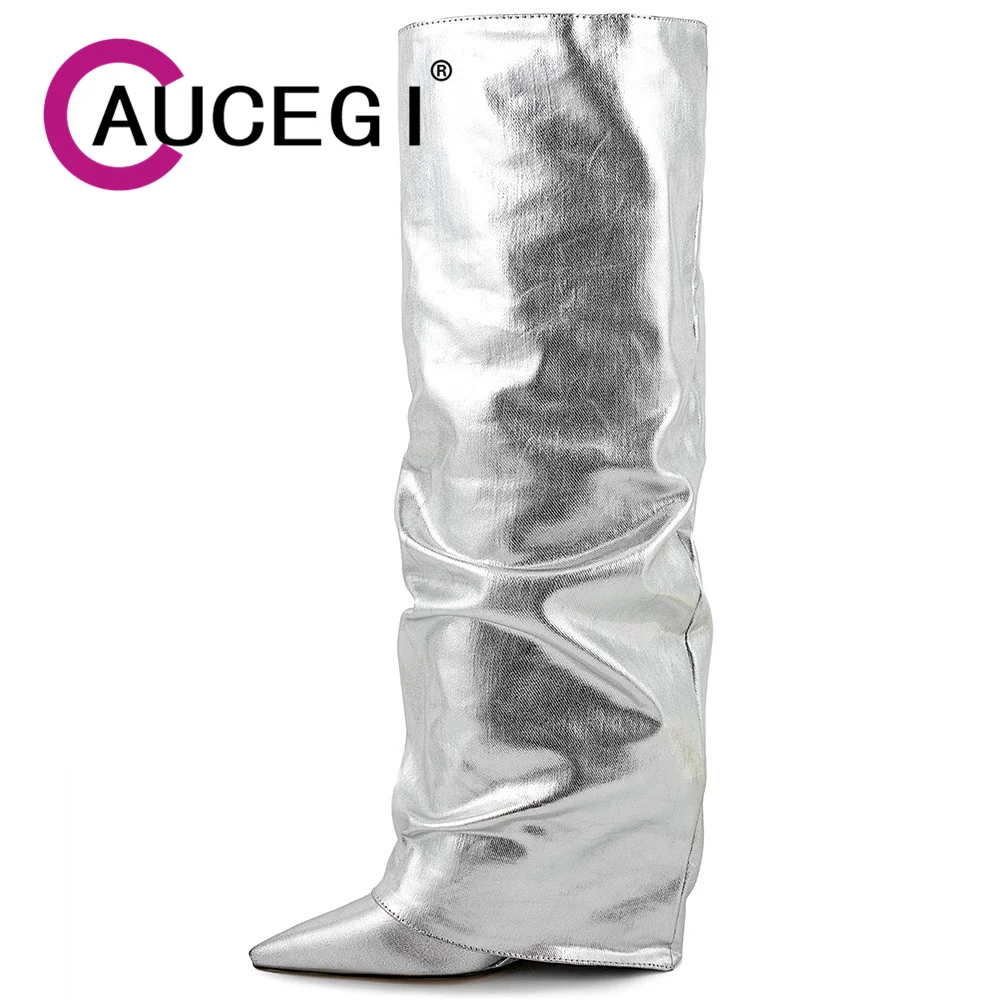 Aucegi Classic Women Wrinkled Pants Knee High Boots PU Sexy Pointed Toe Wedges Heels Autumn Winter Slip On Party Dress Shoes
Aucegi Classic Women Wrinkled Pants Knee High Boots PU Sexy Pointed Toe Wedges Heels Autumn Winter Slip On Party Dress Shoes