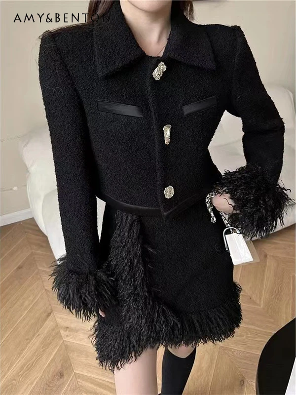 Sweet Elegant Skirt Outfit Women Fashion Tassel Plush Thick Wool Short Jacket + Slim Fit Mini Skirt High-Grade Two-Piece Sets
Sweet Elegant Skirt Outfit Women Fashion Tassel Plush Thick Wool Short Jacket + Slim Fit Mini Skirt High-Grade Two-Piece Sets